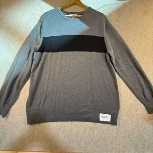 Goodfellow & Co Mens Grey Black Stripe Crewneck Knit Sweater Large